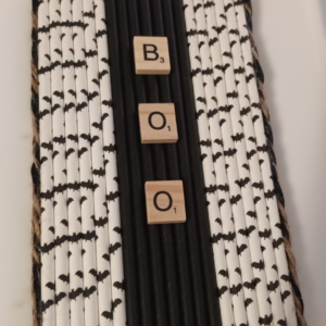Boo Bats on White Straws Halloween Handmade Wall Sign