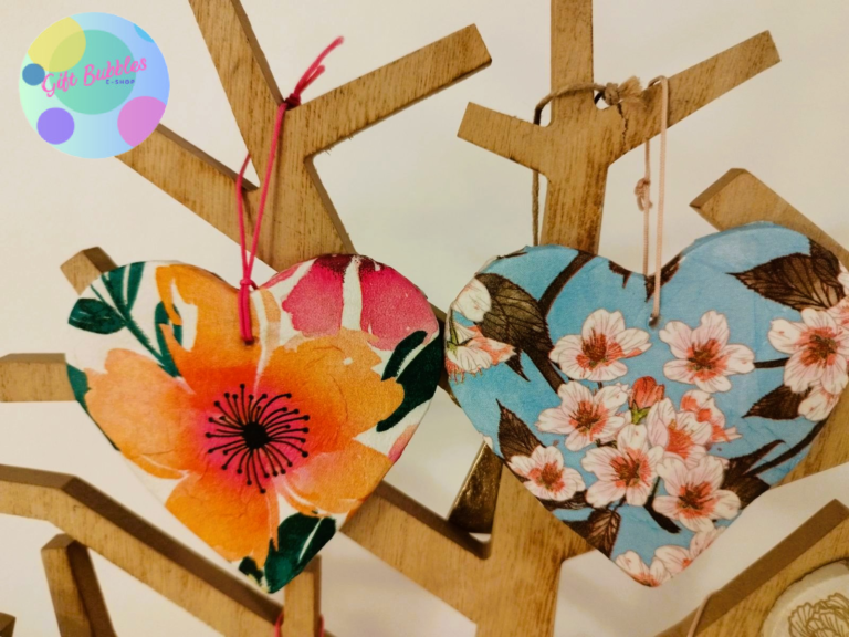 Flowery clay decoupage handmade hearts