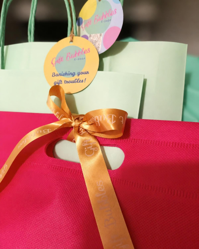 bubble gifts bag with blured background
